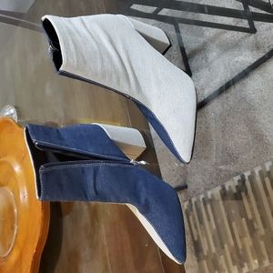 So Me denim block ankke booties